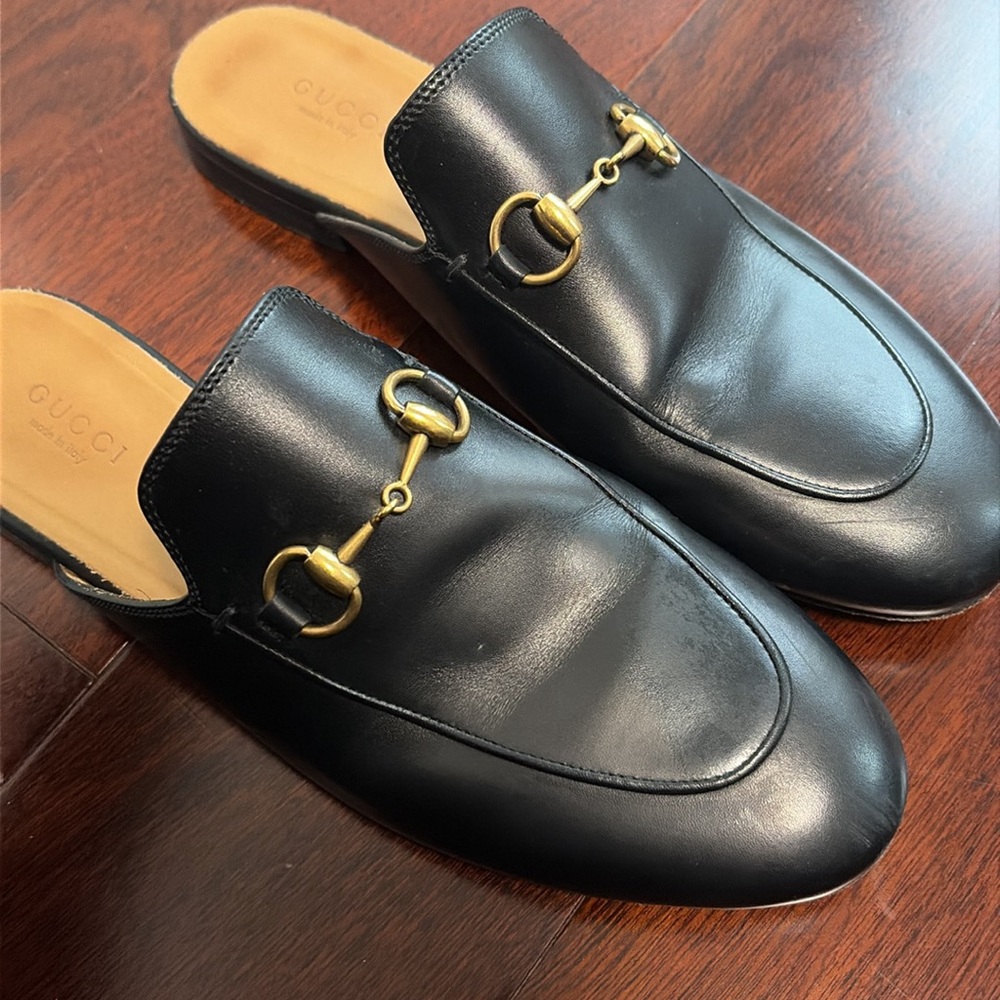 Gucci black flat mules gold hardware size 7.5 - Picture 9 of 12